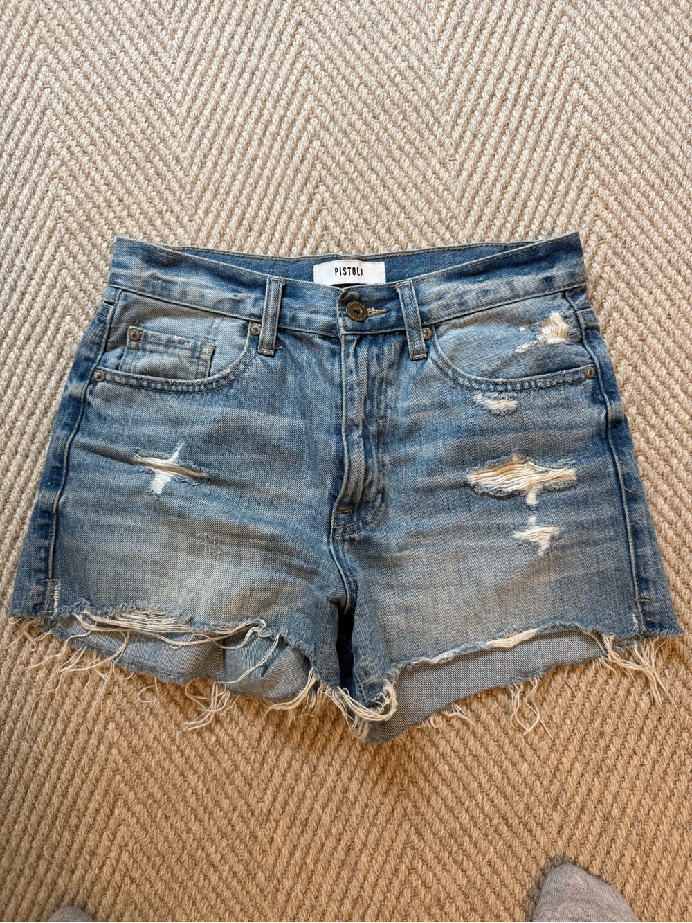 Pistola Distressed Medium Blue Denim Cutoff Shorts